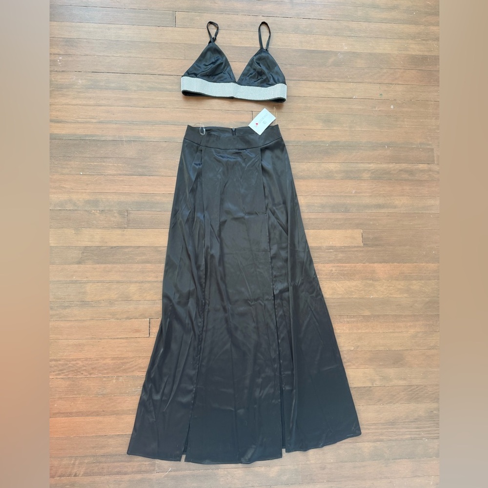 Elegant Black Maxi Skirt Set with Rhinestone Top DIVA BOUTIQUE size small